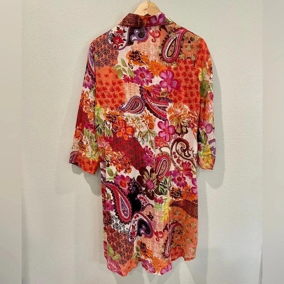 Funky People 100% cotton sheer button down dress size L colorful floral - Picture 4 of 6